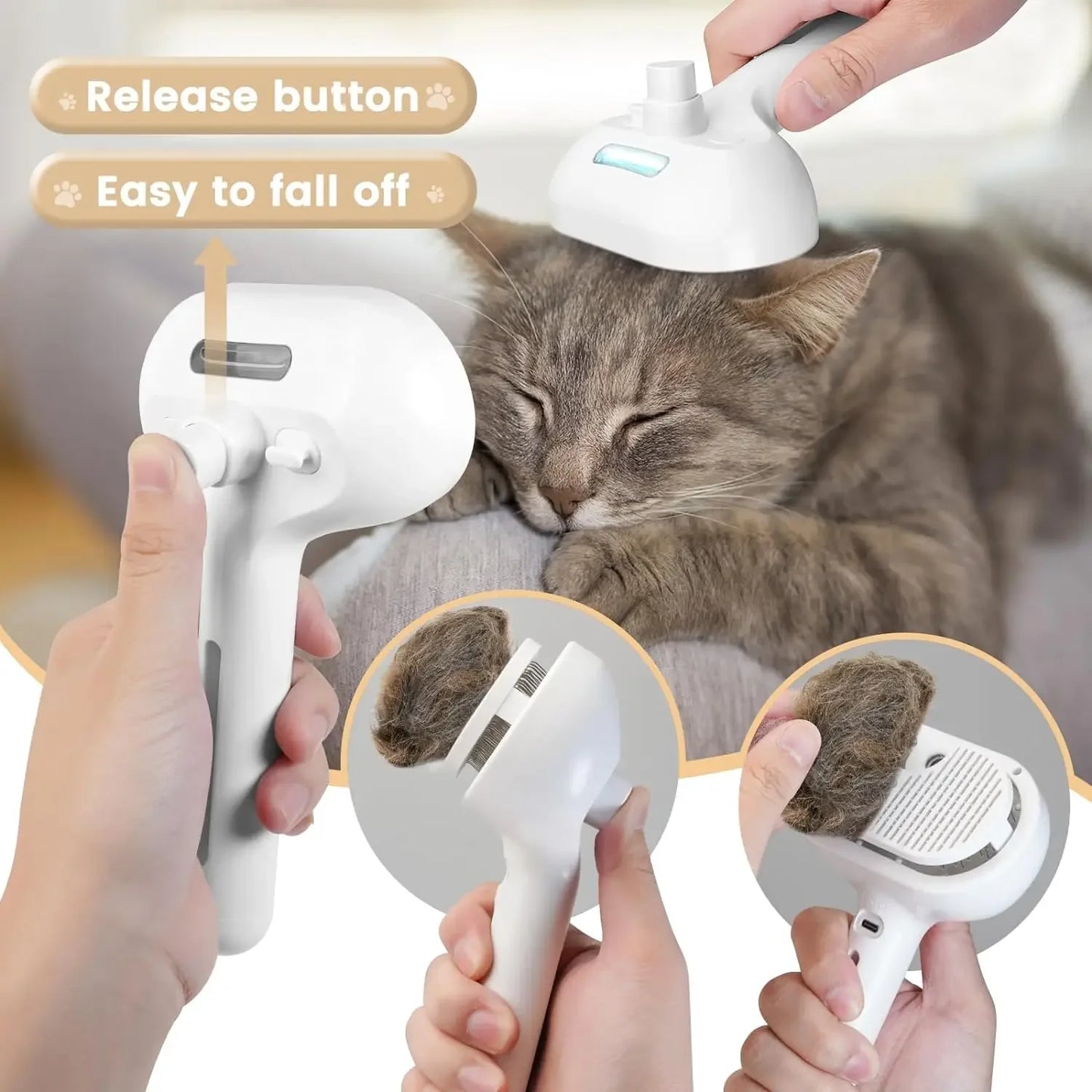 Haleva™ PurrGlow 2.0, 3-in-1 Steam Grooming Brush