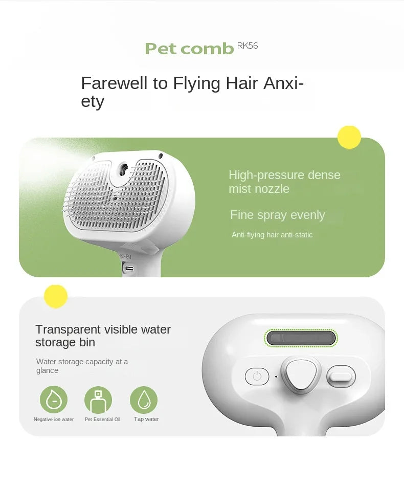 Haleva™ PurrGlow 2.0, 3-in-1 Steam Grooming Brush